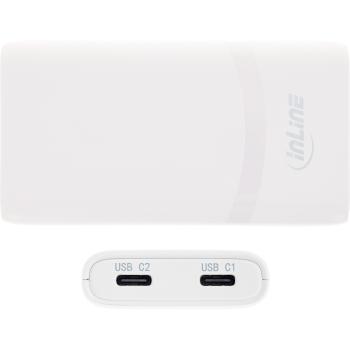Preview: InLine® USB Netzteil Ladegerät, Dual USB-C, PD, PPS, 65W, flach, weiß