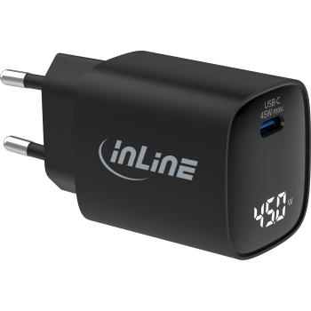 InLine® USB PD Netzteil, GaN Ladegerät, 1-Port, USB-C, 45W, mit Display