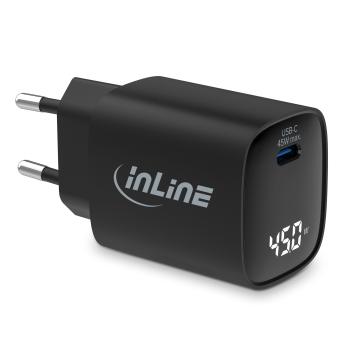 InLine® USB PD Netzteil, GaN Ladegerät, 1-Port, USB-C, 45W, mit Display