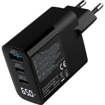 Preview: InLine® USB PD Netzteil, GaN Ladegerät, 3-Port, USB-C + USB-A, 65W, mit Display