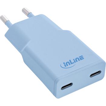 InLine® USB-C Ladegerät, 30W, GaN, Dual USB-C, PD/PPS, Eisbonbon/blau