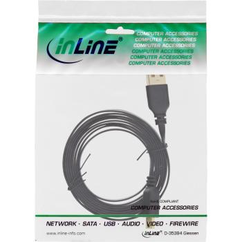Preview: InLine® USB 2.0 Flachkabel, USB A ST an Mini-B ST (5pol.), schwarz