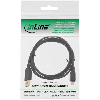 Preview: InLine® USB 2.0 Mini-Kabel, USB A ST/Mini ST 5pol, schwarz, vergold. Kont.
