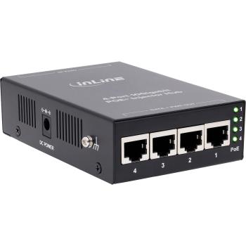 InLine® PoE+ 10Gigabit Injektor Hub 4 Port (4x PoE+), 10Gb/s, Metall, lüfterlos