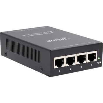 Preview: InLine® PoE+ 10Gigabit Injektor Hub 4 Port (4x PoE+), 10Gb/s, Metall, lüfterlos