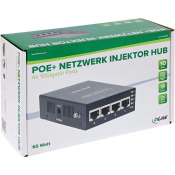 Preview: InLine® PoE+ 10Gigabit Injektor Hub 4 Port (4x PoE+), 10Gb/s, Metall, lüfterlos