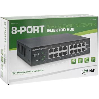 InLine® PoE+ Gigabit Netzwerk Injektor Hub 8 Port (8x PoE+), 1Gb/s, 19" 1HE