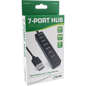 Preview: InLine® USB 2.0 Hub, 7 Port, schwarz, mit USB DC Kabel, schwarz