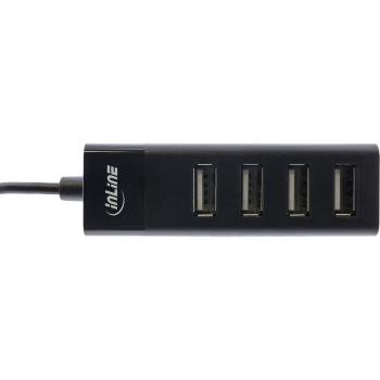 Preview: InLine® USB 2.0 Hub, 4 Port, schwarz, mit USB DC Kabel, Kabel 30cm, schmal