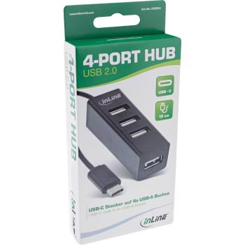 Preview: InLine® USB 2.0 4-Port Hub, USB-C Stecker auf 4x USB-A Buchse, Kabel 15cm