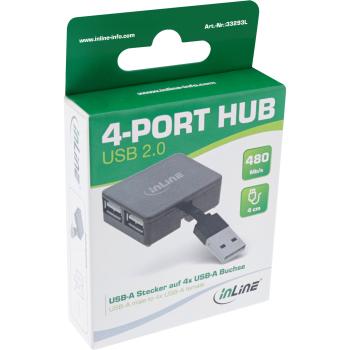 Preview: InLine® USB 2.0 4-Port Hub, USB-A Stecker auf 4x USB-A Buchse, Kabel 4cm
