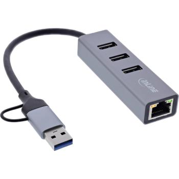 Preview: InLine® 4in1 Gigabit Hub, USB-C & USB-A, 1x RJ45, 3x USB 3.2 Gen.1