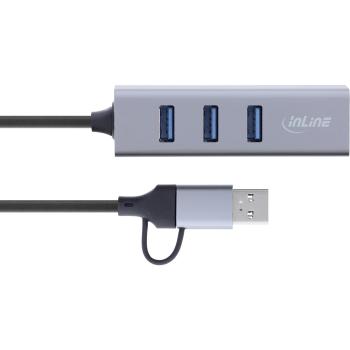 Preview: InLine® 4in1 Gigabit Hub, USB-C & USB-A, 1x RJ45, 3x USB 3.2 Gen.1