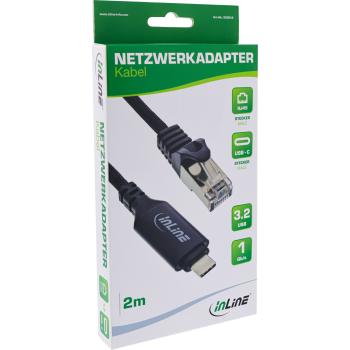 Preview: InLine® USB 3.2 Netzwerkadapter Kabel, Gigabit, USB-C zu RJ45 Stecker, 2m