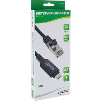 Preview: InLine® USB 3.2 Netzwerkadapter Kabel, Gigabit, USB-C zu RJ45 Stecker, 5m