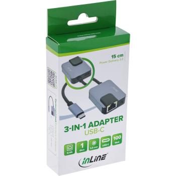Preview: InLine® USB-C 3-in-1 Adapter, Gigabit, Audio, PD 3.0