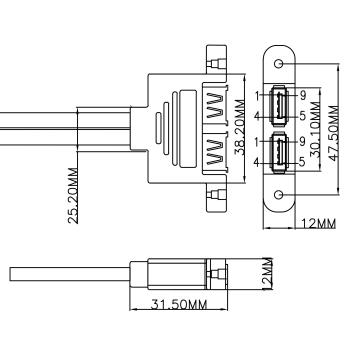 Preview: InLine® USB 3.2 Gen.1 Kabel, Mainboard intern zu 2x USB-A Buchse, 0,45m