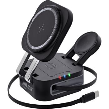 InLine® 3in1 Wireless Charger, 15W Qi MagSafe kompatibel, 0,8m Kabel