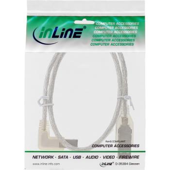 Preview: InLine® USB 2.0 Kabel, A an B links abgewinkelt, transparent