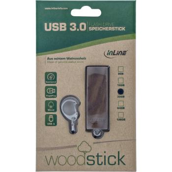 Preview: InLine® woodstick USB 3.0 Speicherstick, Walnuss, 128GB