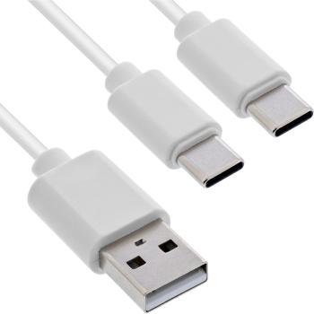 InLine® USB 2in1 Y-Ladekabel, 1x USB-A Stecker an 2x USB-C Stecker, weiß, 0,5m