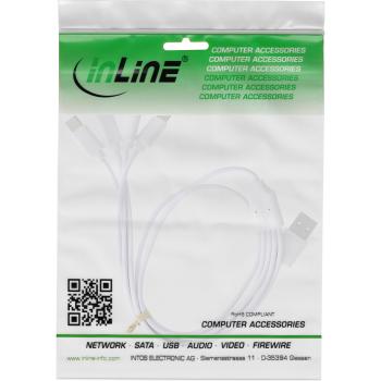 Preview: InLine® USB 4in1 Y-Ladekabel, 1x USB-A Stecker an 4x USB-C Stecker, weiß, 1m