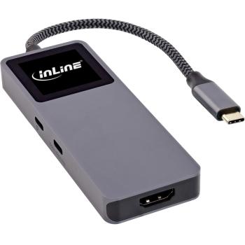 Preview: InLine® USB 3.2 Gen.2 Hub, 3x USB-C, 2x USB-A, HDMI 4K, PD 100 W, Display, grau