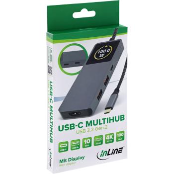 InLine® USB 3.2 Gen.2 Hub, 3x USB-C, 2x USB-A, HDMI 4K, PD 100 W, Display, grau