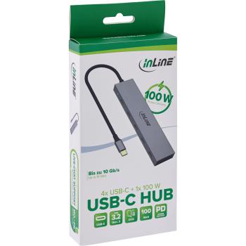 Preview: InLine® USB-C Hub, 4x USB-C + Power Delivery 100 W, USB 3.2 Gen.2, grau