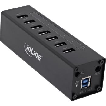 Preview: InLine® USB 3.2 Hub, 7 Port, Aluminiumgehäuse, schwarz, mit 2,5 A Netzteil