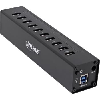 Preview: InLine® USB 3.2 Hub, 10 Port, Aluminiumgehäuse, schwarz, mit 4 A Netzteil