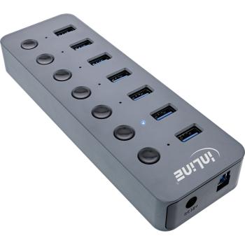 Preview: InLine® USB 3.0 Hub, 7-Port, mit Schalter, Aluminium, grau, mit Netzteil