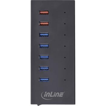 Preview: InLine® USB 3.0 Hub, 7 Port, Aluminiumgehäuse, schwarz, mit 2,5A Netzteil