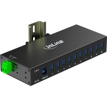 Preview: InLine® USB 3.2 Gen.1 Industrie-Hub, 10 Port, Aluminiumgehäuse, mit Netzteil