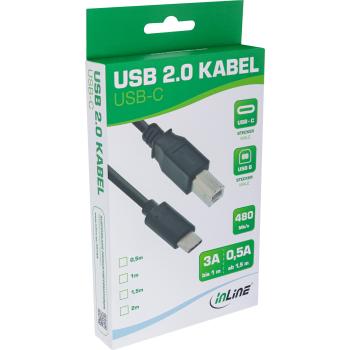 InLine® USB 2.0 Kabel, USB-C Stecker an USB-B Stecker, schwarz