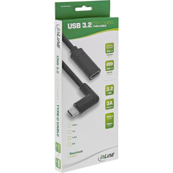 InLine® USB 3.2 Gen.2x2 Kabel, USB-C Verl., ST gewink. auf BU, schwarz 0,5m