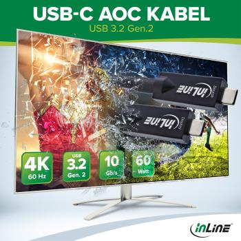 InLine® USB 3.2 Gen.2 AOC Kabel, USB-C Stecker/Stecker, schwarz, 3m