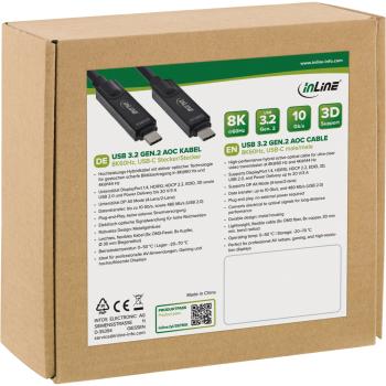 Preview: InLine® USB 3.2 Gen.2 AOC Kabel, USB-C Stecker/Stecker, 8K60Hz, 60W, schwarz, 3m