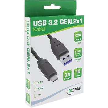 Preview: 60er Bulk-Pack InLine® USB 3.2 Kabel, USB-C an A Stecker, schwarz, 2m
