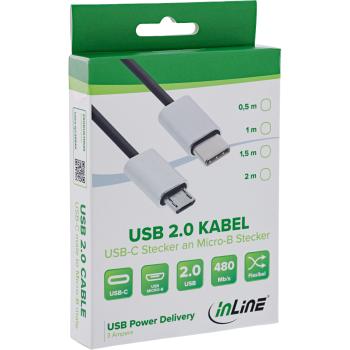InLine® USB 2.0 Kabel, USB-C ST an Micro-B ST, schwarz/Alu, flexibel