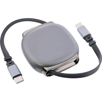 InLine® USB-C Kabel im Case, einziehbar, 100W, 0,80m, schwarz/grau