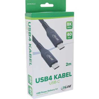 Preview: InLine® USB4 Kabel, USB-C Stecker/Stecker, 8K60Hz, schwarz, 2m