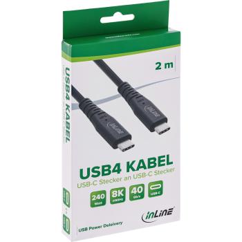 Preview: InLine® USB4 Kabel, USB-C ST/ST, PD 240W, 8K60Hz, TPE schwarz, 2m