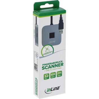 InLine® USB Fingerabdruckscanner mit Hub, Windows Hello kompatibel 1,5m schwarz