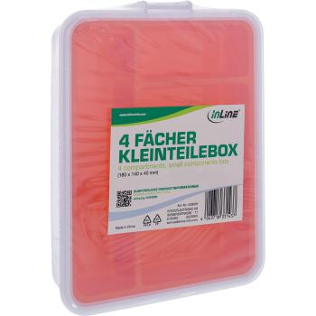 Preview: InLine® Kleinteilebox, 4 Fächer, Abmessungen: 180x140x40mm, orange
