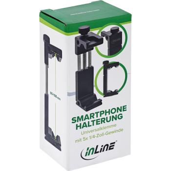 InLine® Universalklemme, Smartphone Halterung, 65-100mm, 1/4-Zoll-Gewinde