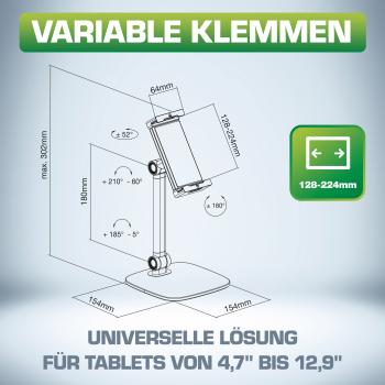 InLine® Tablet Tischhalterung mit Standfuß, bis 12,9", schwarz