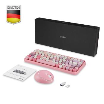 Preview: Perixx PERIDUO-713 DE, Mini Tastatur und Maus Set, Retro Vintage Design, rosa