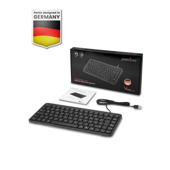 Preview: Perixx PERIBOARD-414 B DE, kabelgebundene Mini USB Tastatur, leise Tasten
