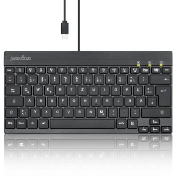 Perixx PERIBOARD-426C DE, kabelgebundene USB-C Mini Tastatur mit flachen Tasten